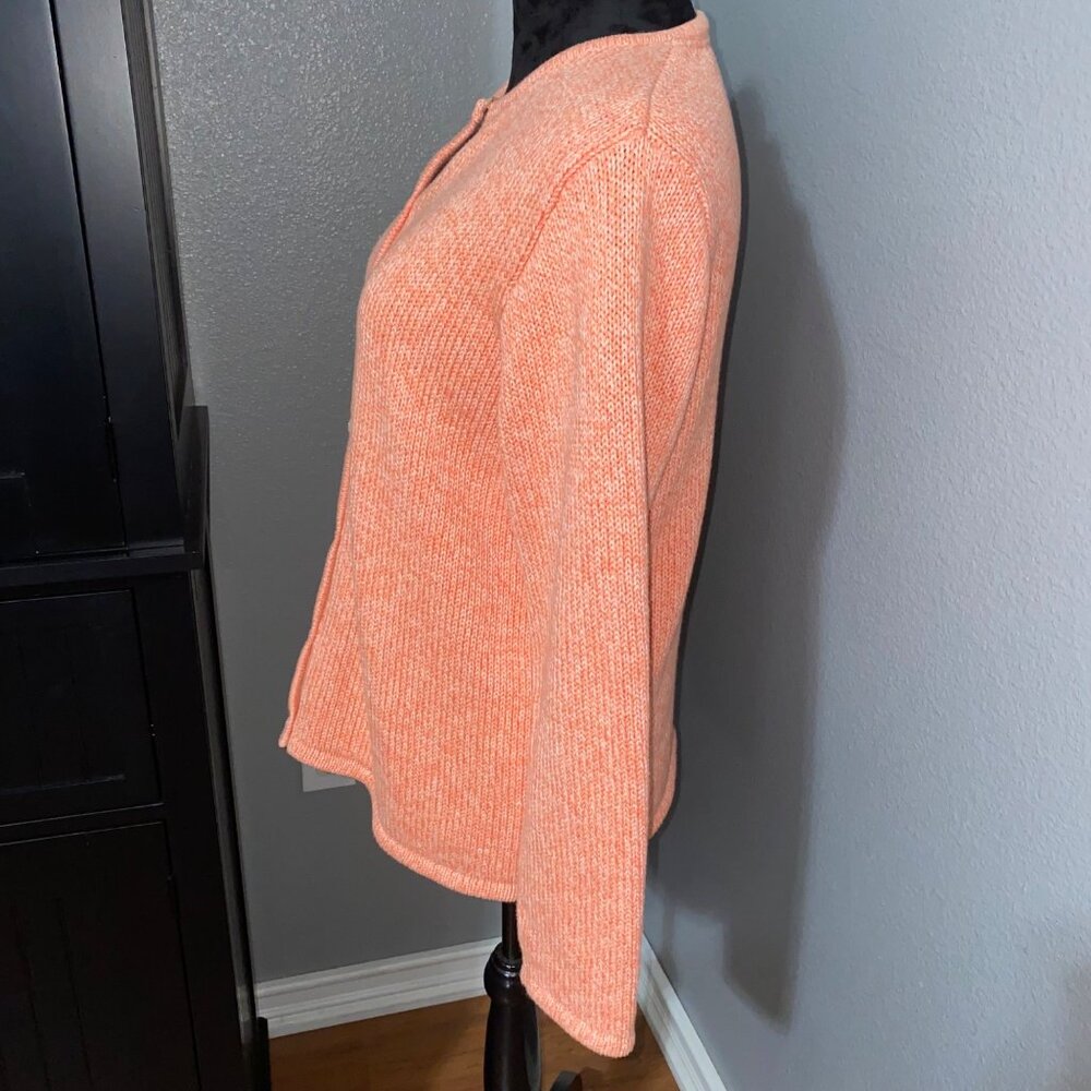 L.L. Bean Cardigan Sweater Womens L Button Front Knit Peach Salmon Classic Cozy - Picture 5 of 7
